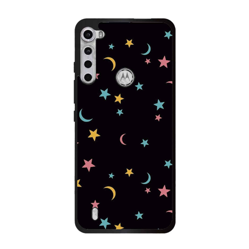 MOTOROLA ONE FUSION - CASE GOMA ESTRELLAS Y LUNAS NEGRO