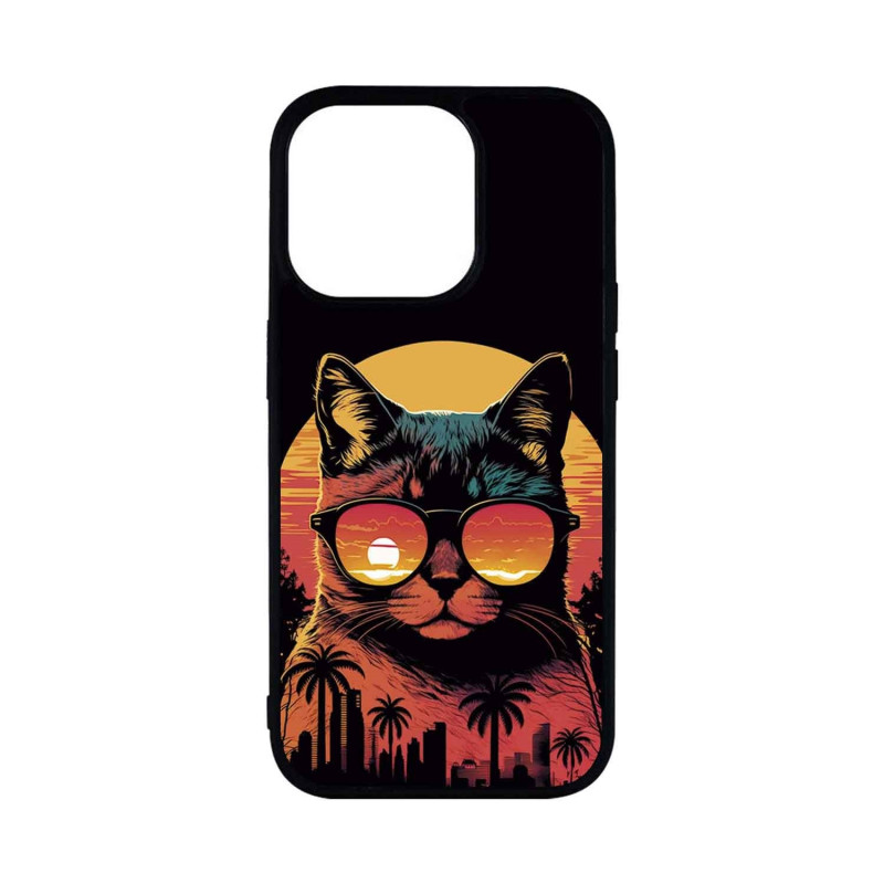 IPHONE 15 PRO - CASE GOMA GATO CON LENTES DE SOL