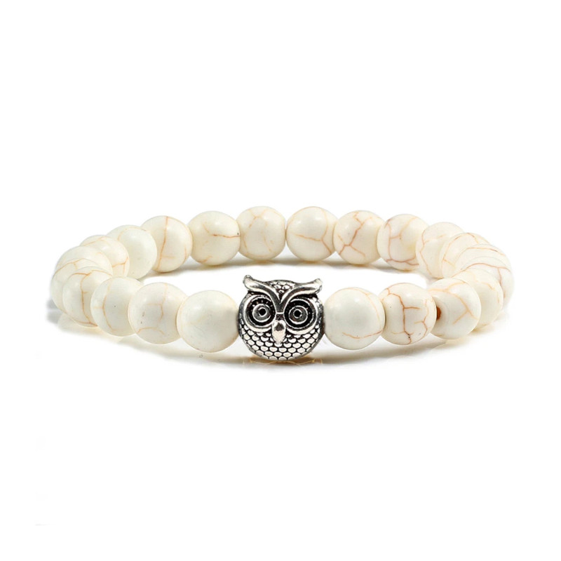 PULSERA HOWLITA CREMA BUHO PLATEADO