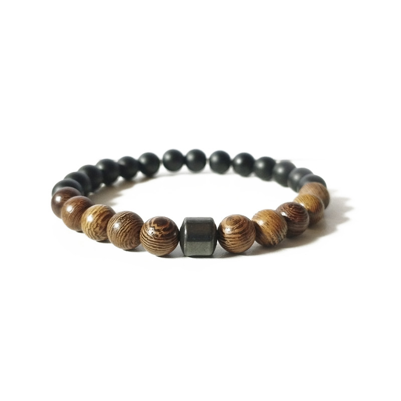 PULSERA ONIX NEGRO MADERA HEMATITA