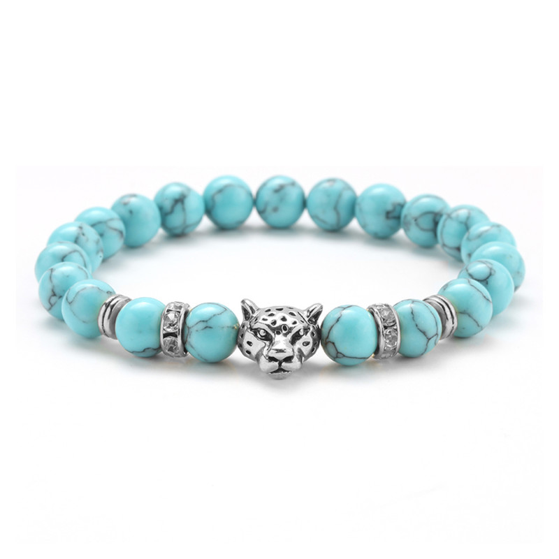 PULSERA PIEDRA TURQUESA LEOPARDO PLATEADO