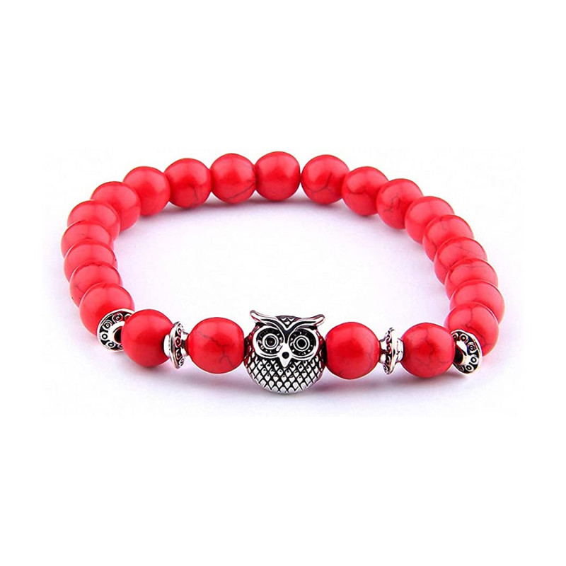 PULSERA HOWLITA ROJO BUHO PLATEADO