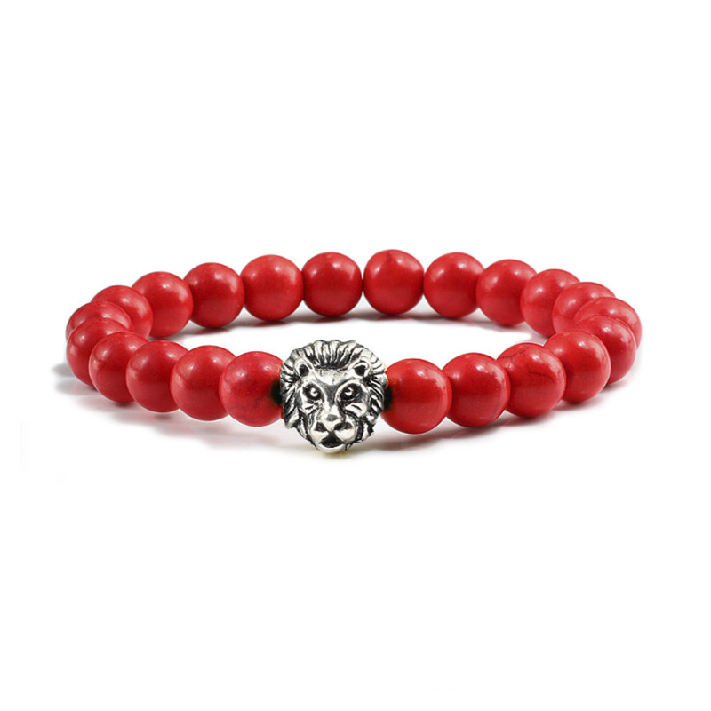 PULSERA HOWLITA ROJO LEON PLATEADO