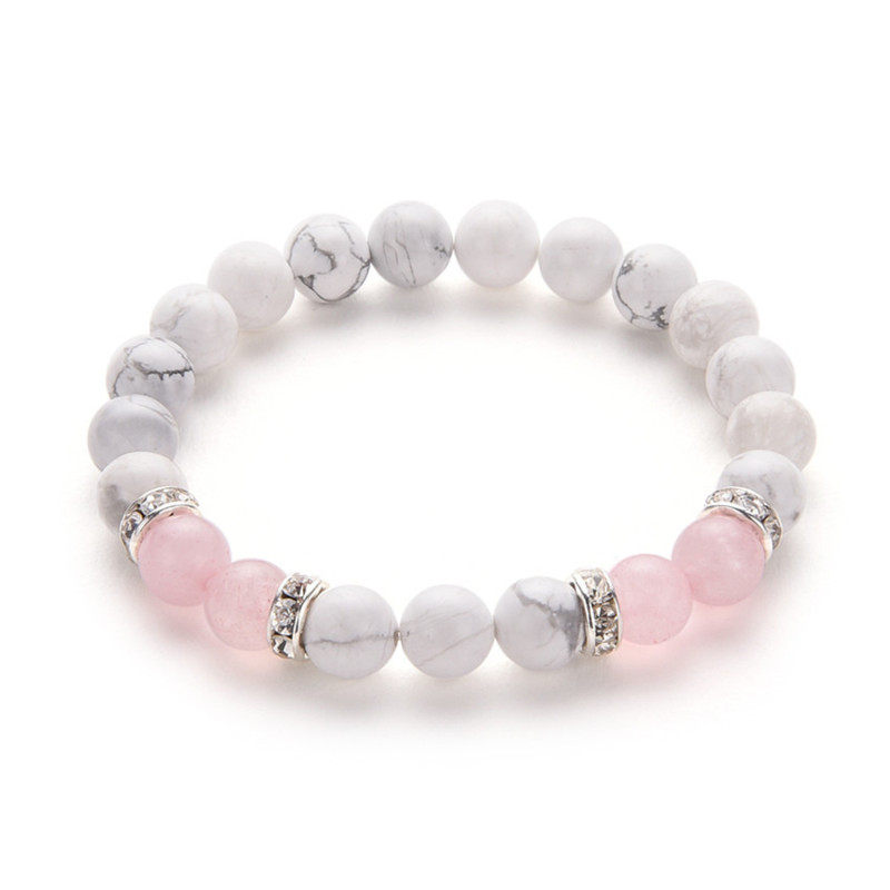 PULSERA HOWLITA BLANCA CUARZO ROSA