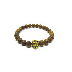 PULSERA MADERA LEON DORADO