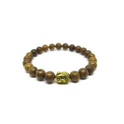 PULSERA MADERA BUDA DORADO