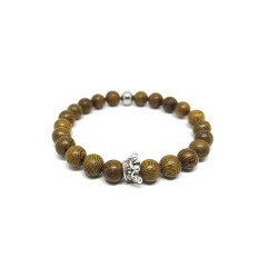 PULSERA MADERA CORONA PLATEADO