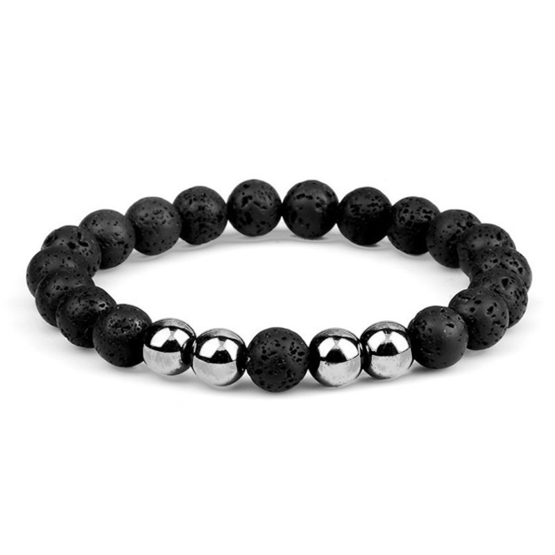 PULSERA PIEDRA LAVA METAL INOX.