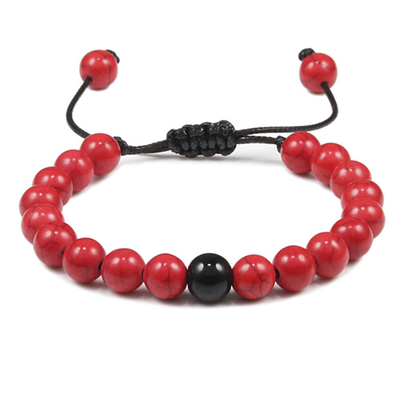 PULSERA HOWLITA ROJA ONIX NEGRO CUERDA
