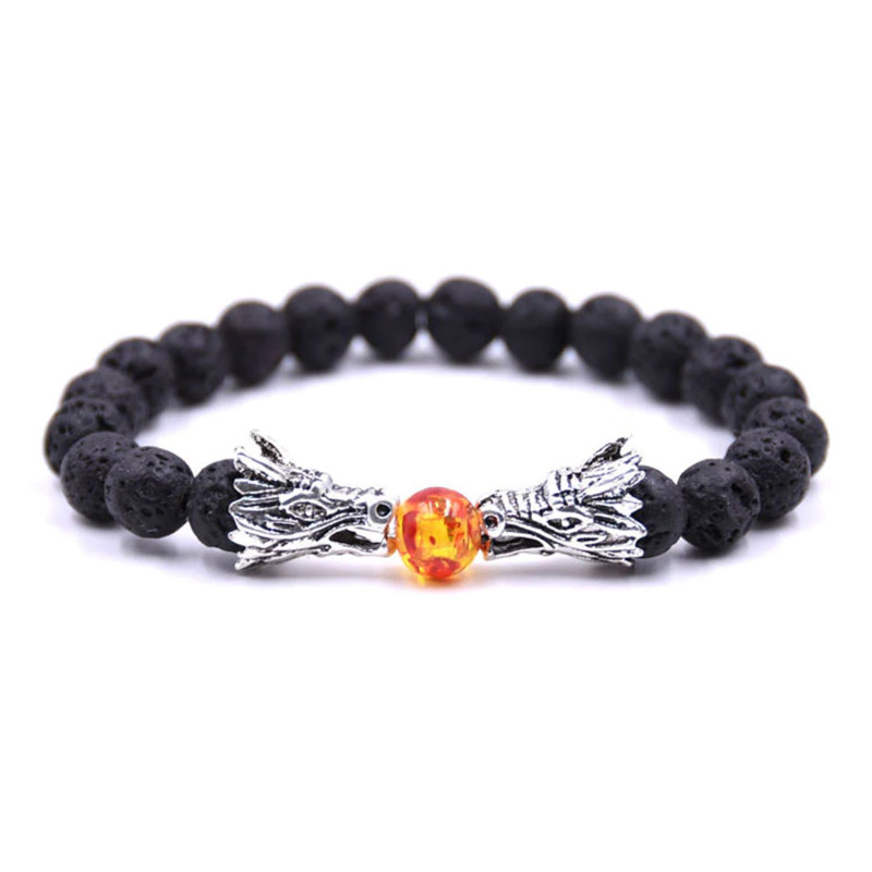 PULSERA DRAGONES ORBE PIEDRA LAVA