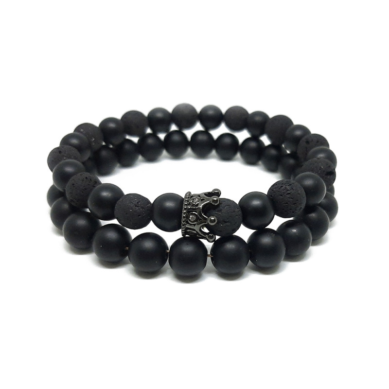 X2 PULSERAS PIEDRA LAVA ONIX NEGRO CORONA NEGRA