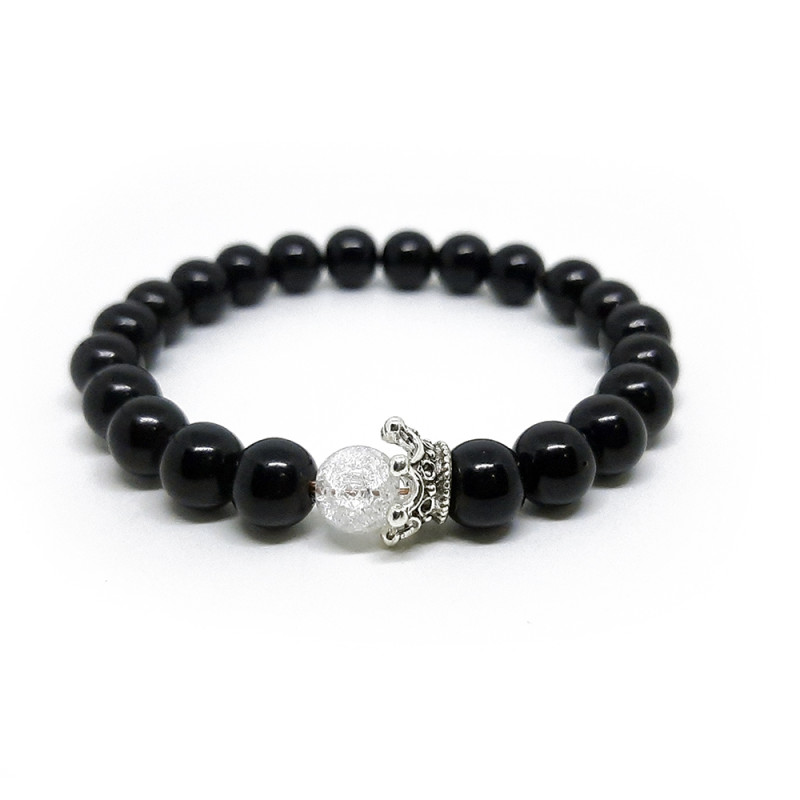 PULSERA ONIX NEGRO ORBE FROST CORONA PLATA