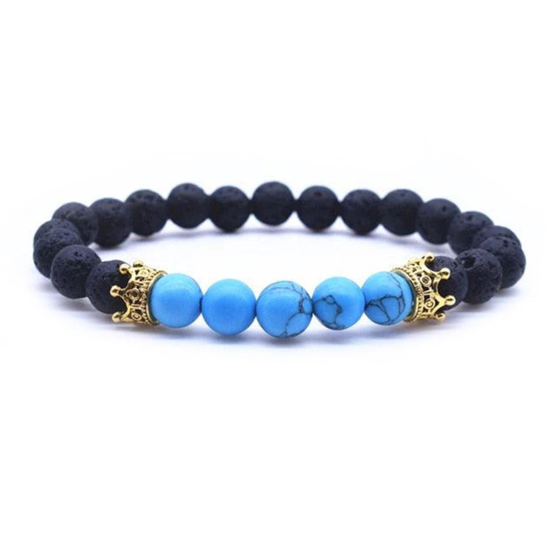 PULSERA PIEDRA LAVA HOWLITA AZUL CORONA DORADA