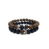 X2 PULSERAS MADERA PIEDRA LAVA CORONA PLATA