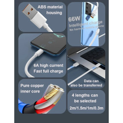CABLE USB TIPO C BLANCO 1.5M CARGA RAPIDA 6A 66W