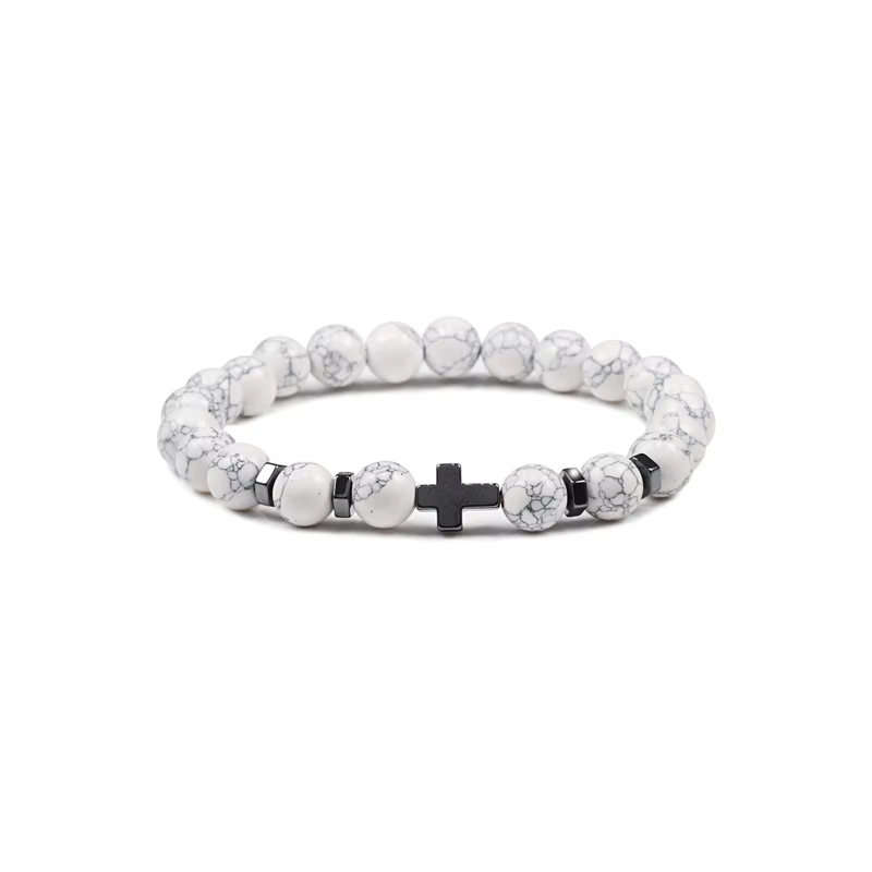 PULSERA HOWLITA BLANCA CRUZ HEMATITA