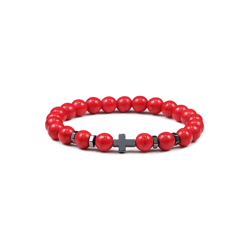PULSERA HOWLITA ROJA CRUZ HEMATITA
