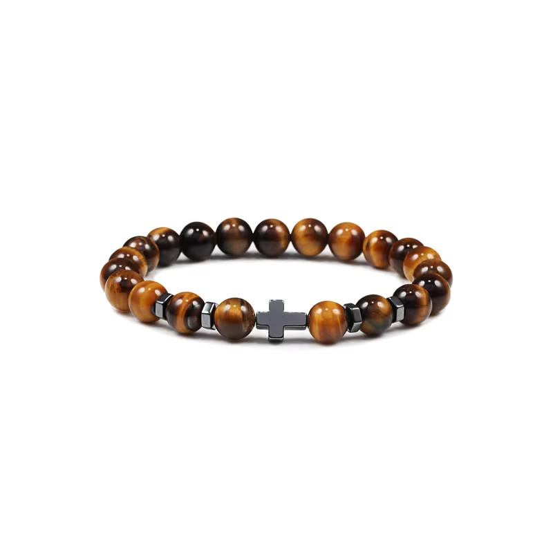 PULSERA OJO DE TIGRE CRUZ HEMATITA