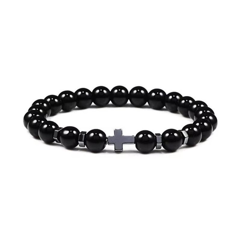 PULSERA ONIX NEGRO PULIDO CRUZ