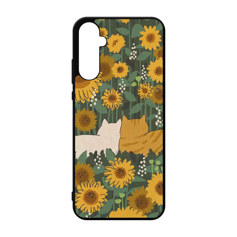 SAMSUNG A56 - CASE GOMA GATITOS FLORES NEGRO
