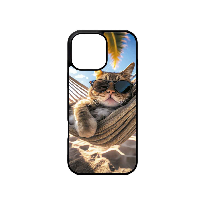IPHONE 16 PRO MAX - CASE GOMA GATO LENTES NEGRO